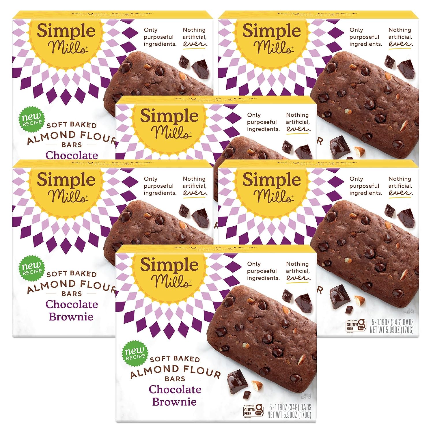 Simple Mills Soft Baked Dark Chocolate Almond Flour Bars, 5 ct, 1.19 oz each