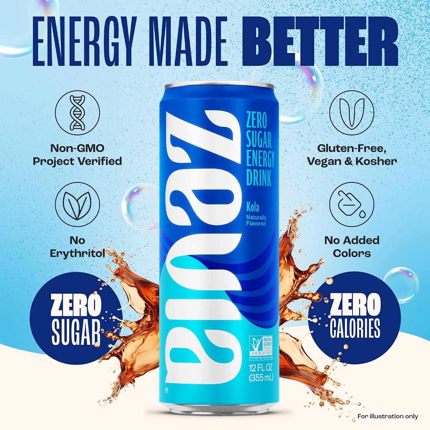 Zevia Zero Sugar Energy Drink, Raspberry Lime, 12 oz Cans (12-Pack) – Naturally Sweetened, Zero Calorie Sugar Free Energy - Non-GMO Project Verified, Gluten-Free, Vegan