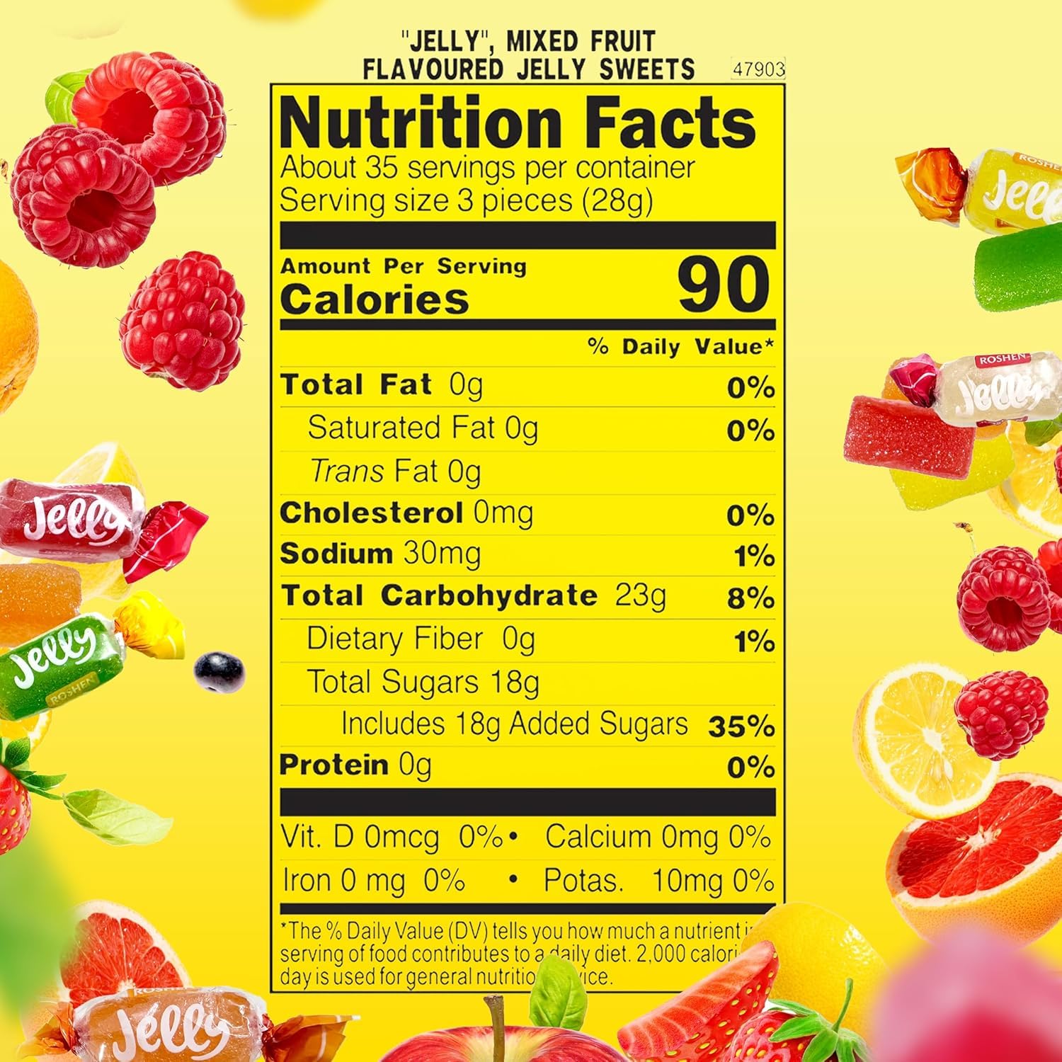 Roshen Mixed Fruit Jelly Candy, 2.2 lb (1 kg) Bulk Bag – Soft & Juicy Fruit Jelly Candies with 6 Fruit Juices, Gelatin-Free, Kosher & Halal Chewy Candy