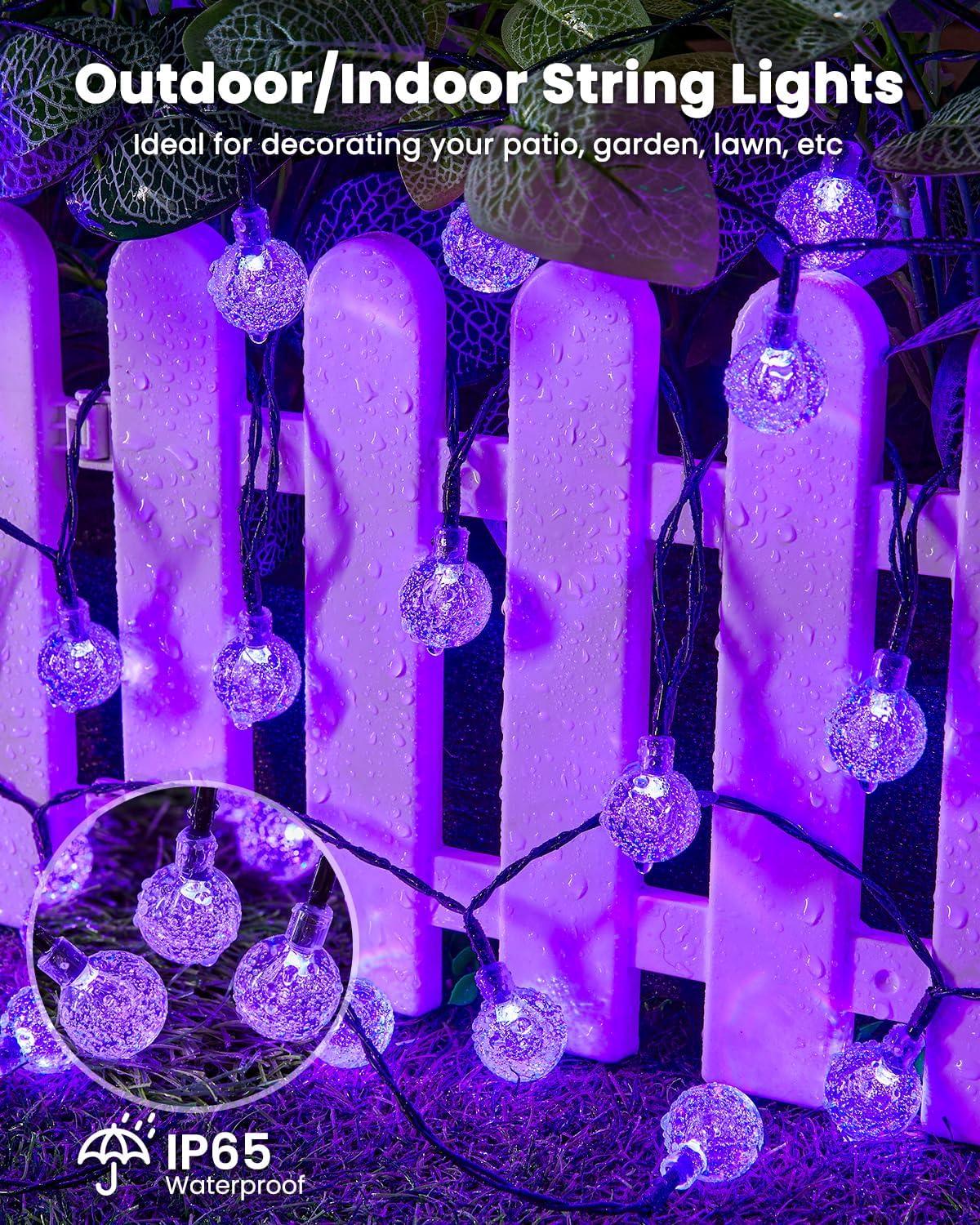 Brightown Solar String Lights Outdoor 60 Led 35.6 Feet Crystal Globe Lights with 8 Lighting Modes
