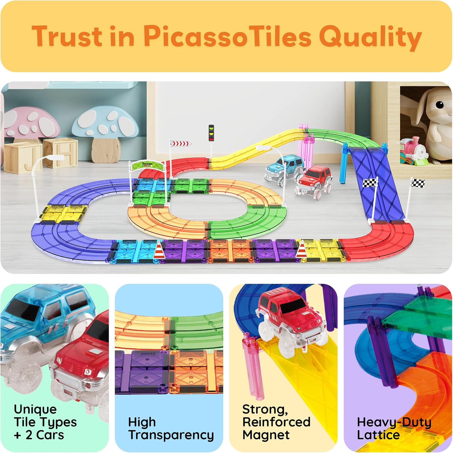 PicassoTiles Race Track Add-On Railway Magnetic Tiles STEM Construction Toy
