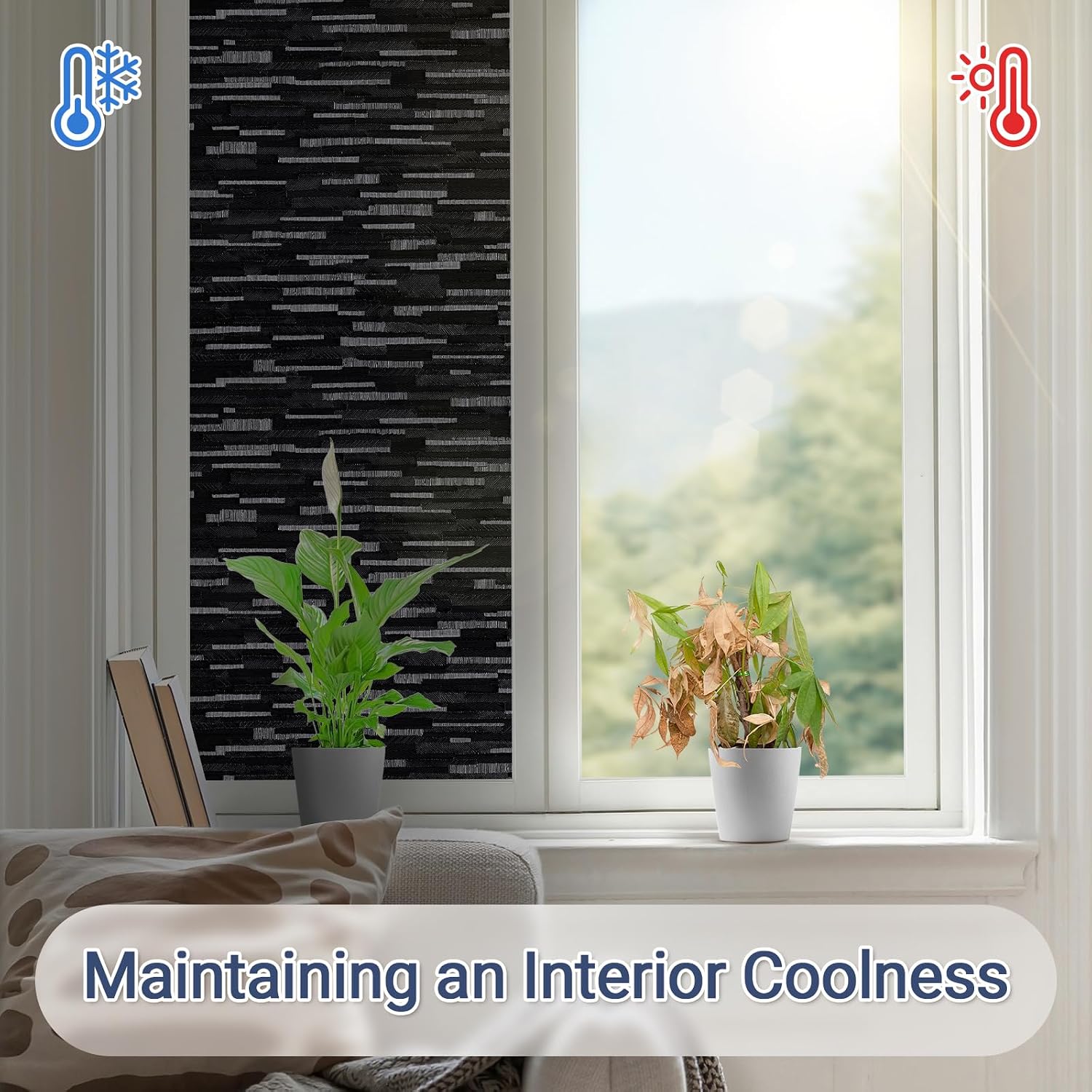 Haton Window Privacy Film, Frosted Stripe Non-Adhesive, 17.5" x 78.7"