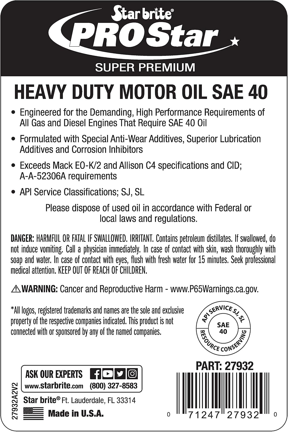 STAR BRITE Pro Star Super Premium Heavy Duty Motor Oil 15W-40
