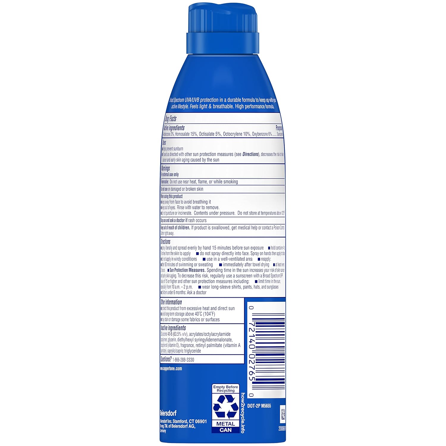 Coppertone Sport Continuous Sunscreen Spray, Broad Spectrum SPF 70, 5.5 Oz