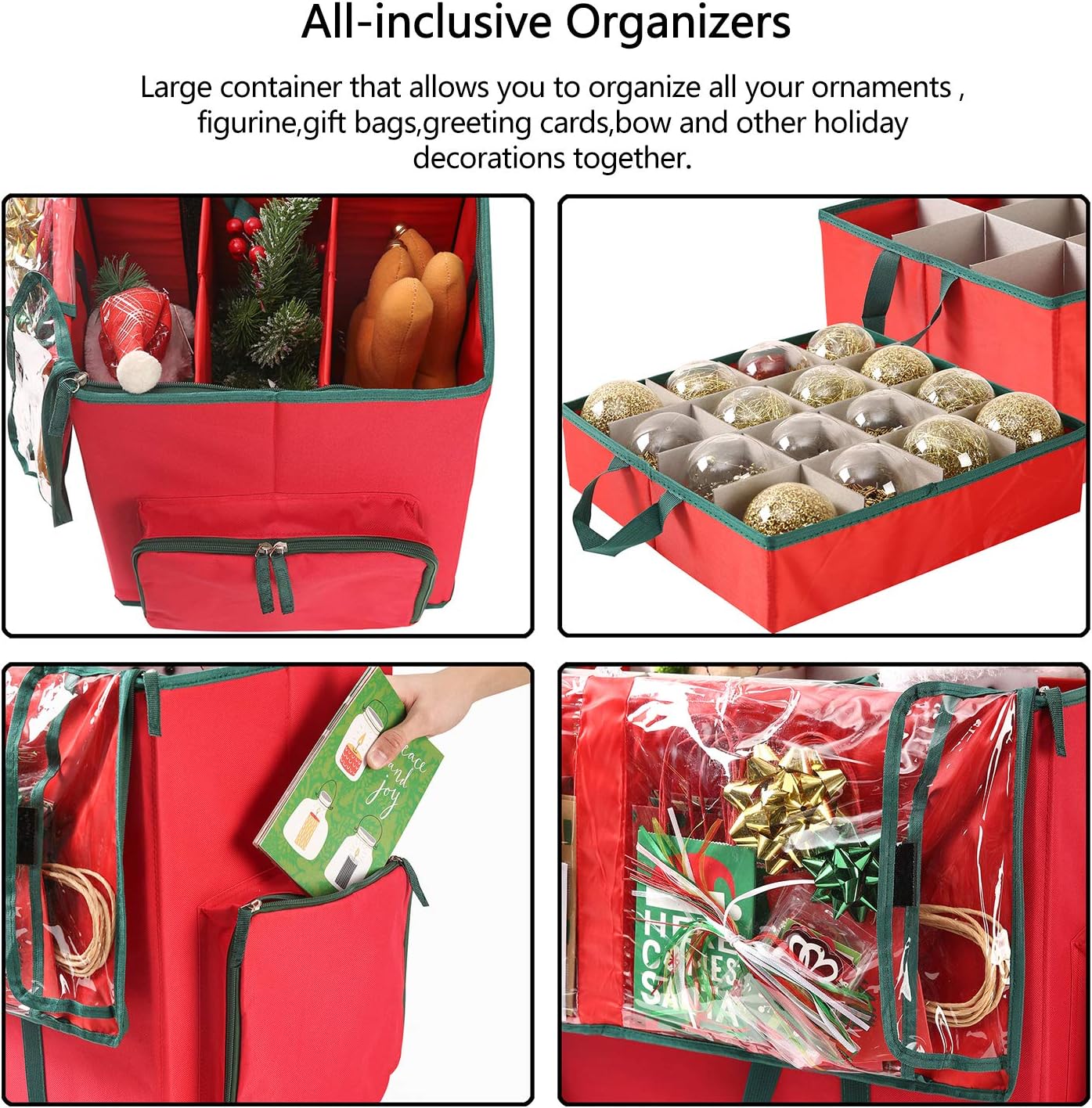 Sattiyrch Large 2-in-1 Christmas Ornament Storage Box & Xmas Figurine Container - Easy Access Removable Trays
