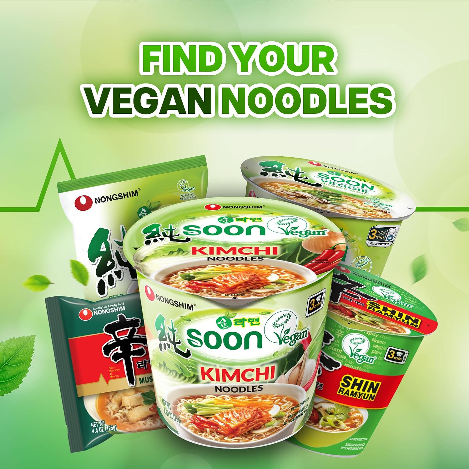 Nongshim Soon Veggie Ramyun Noodles, Signature Korean Instant Ramyun, Vegetable Flavored Broth, Vegan Noodles, Quick & Easy, Microwaveable Cup, 2.64 oz (Pack of 6)
