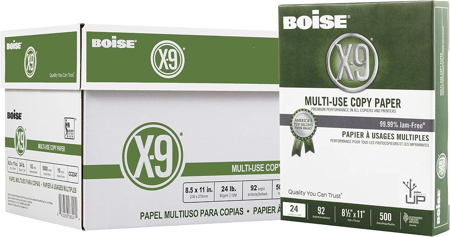 Boise X-9 Multi-Use Printer & Copy Paper, 5 Reams, White, Ledger (11in x 17in), 2500 Sheets Per Case, 20 Lb, 92 Brightness