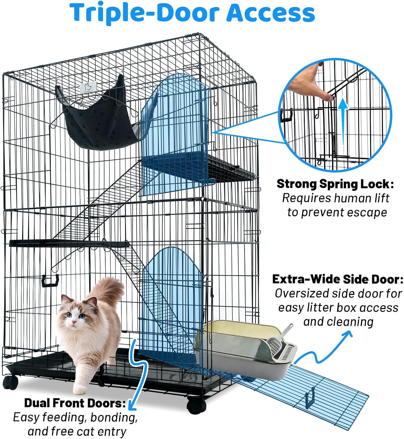 Homey Pet 51 Inch Cat Cages Indoor w/Side Door, Paw-Safe Plastic Platform