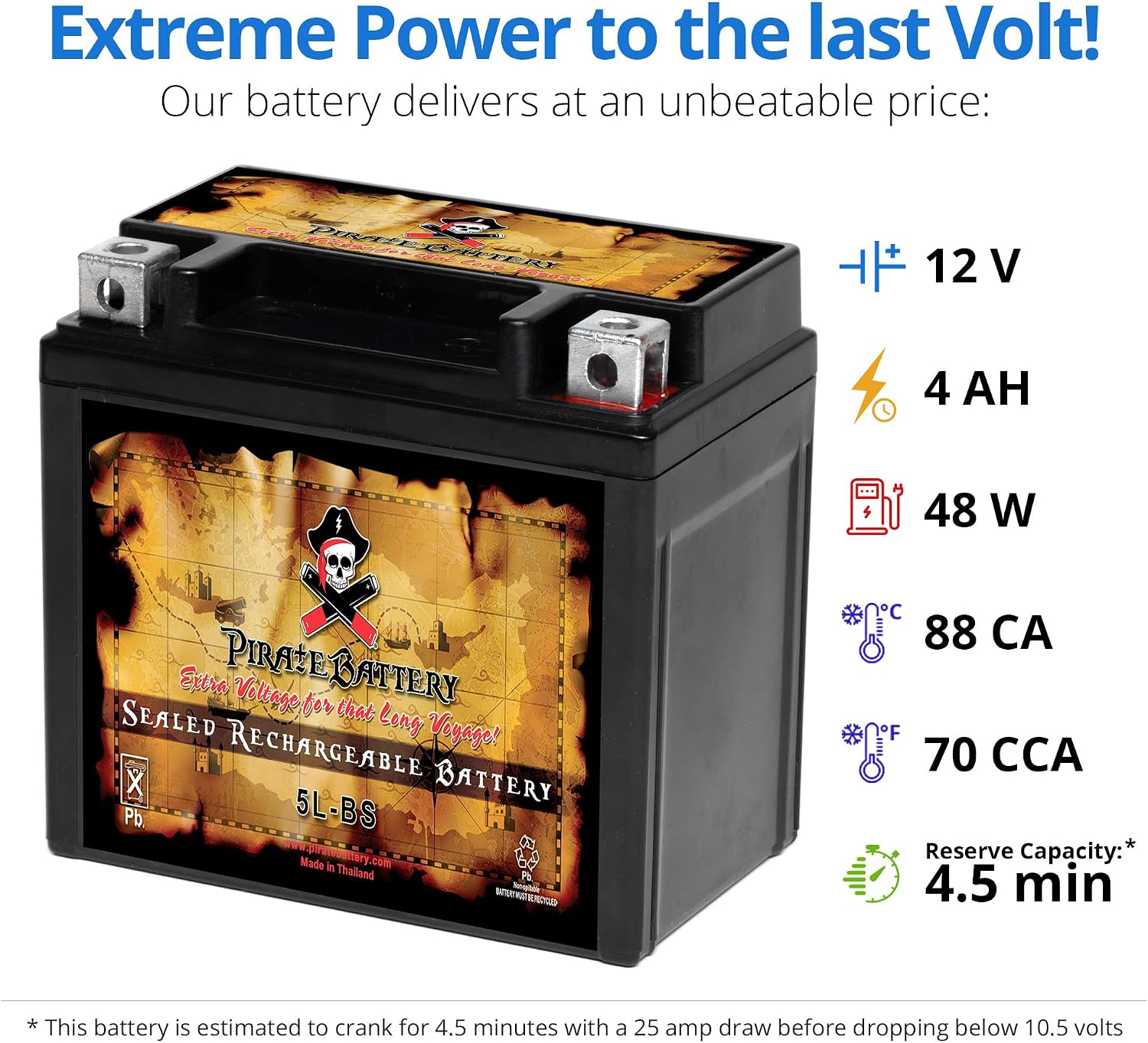 Pirate Battery YTX20HL-BS 310 CCA Maintenance-Free 12V 19Ah Battery Replacement for ATV, Harley Davidson Motorcycle, Jet Skis, Scooter, UTV, and More - Nut and Bolt (T3) Terminal
