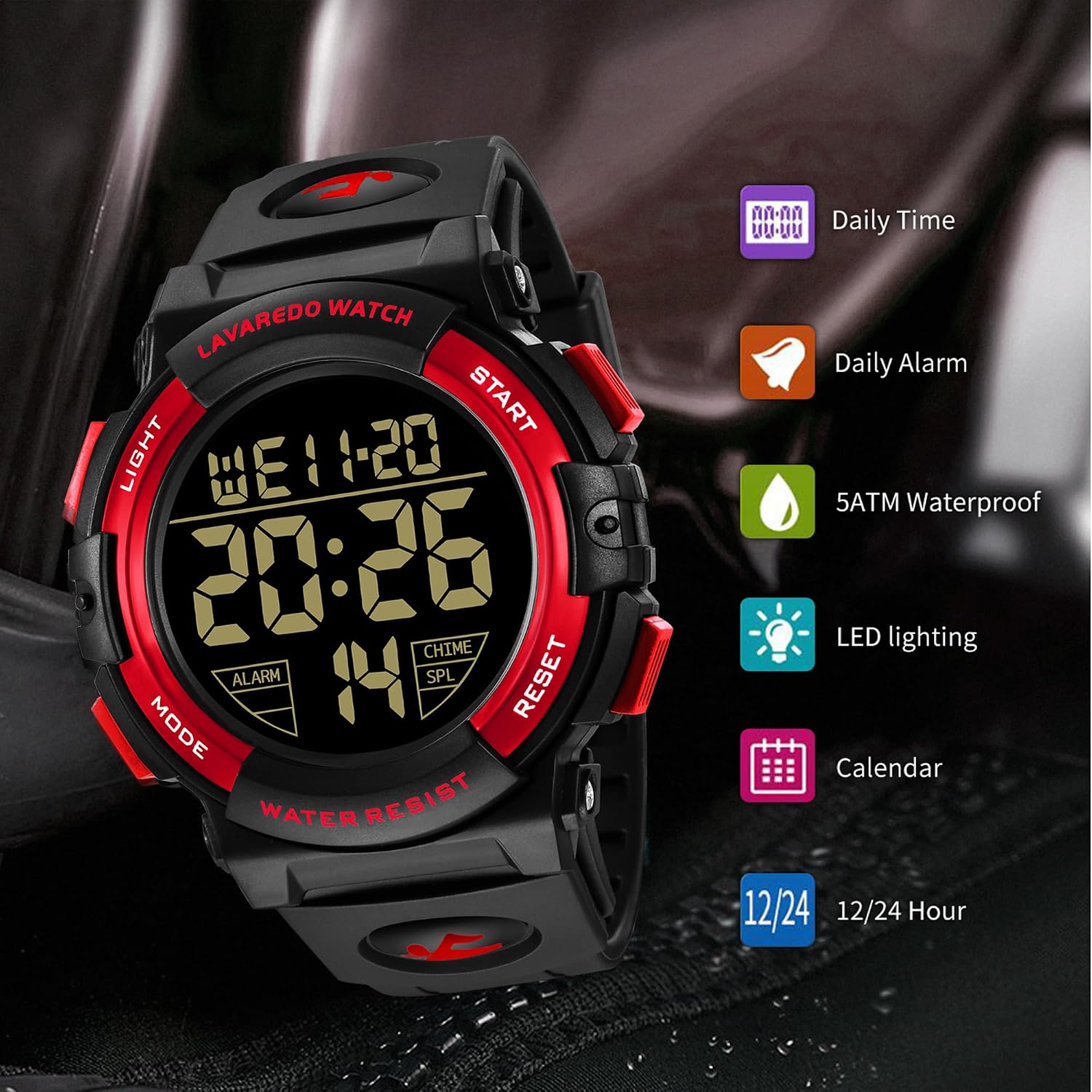L LAVAREDO Mens Digital Watch Sports Military Watches Waterproof Outdoor Chronograph Wrist Watches for Men with LED Back Ligh/Alarm/Date