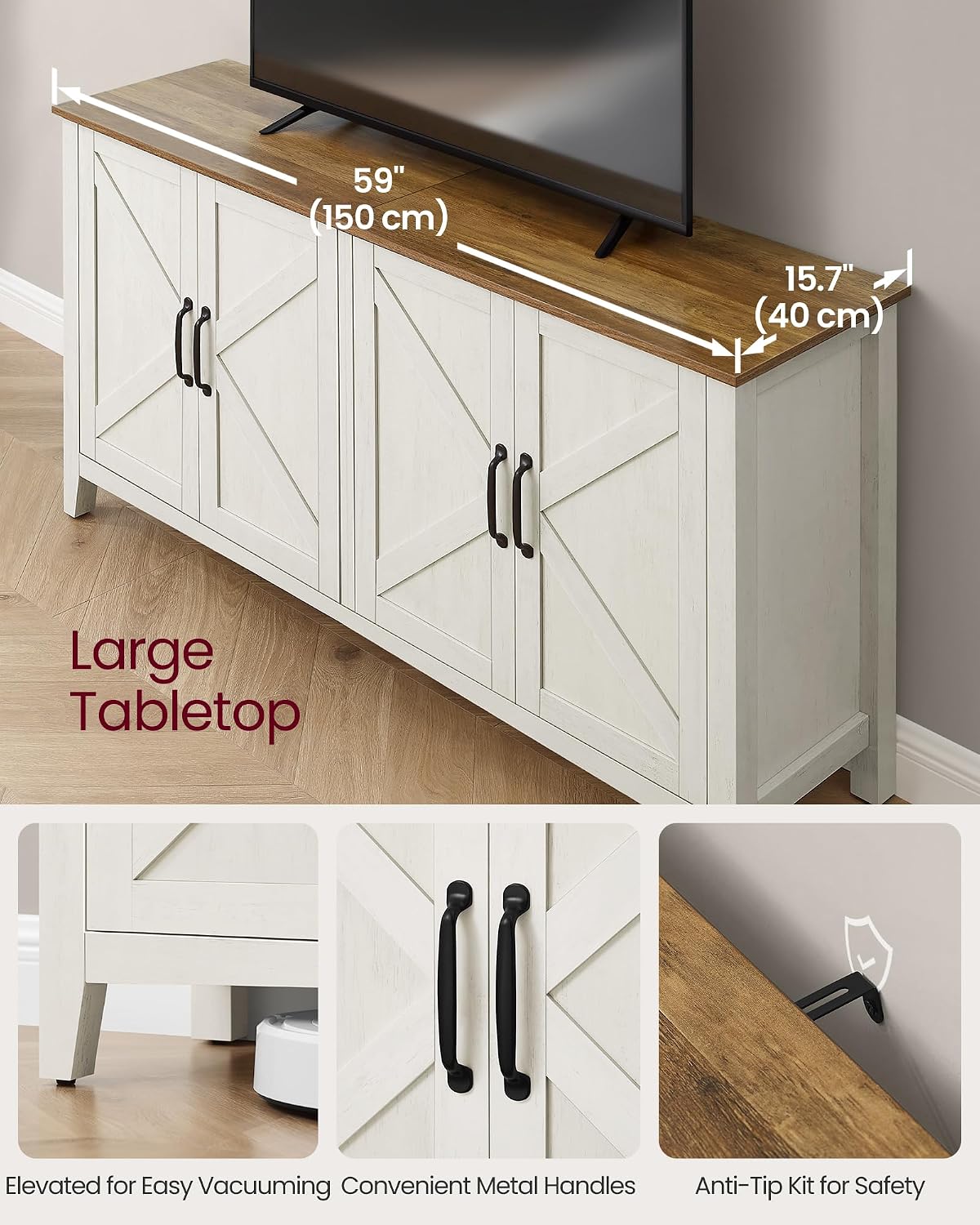 VASAGLE LIRY Collection - Storage Cabinet, Buffet Cabinet, Sideboard, Credenza, with Adjustable Shelves, for Entryway, Rustic White and Honey Brown ULSC381W01