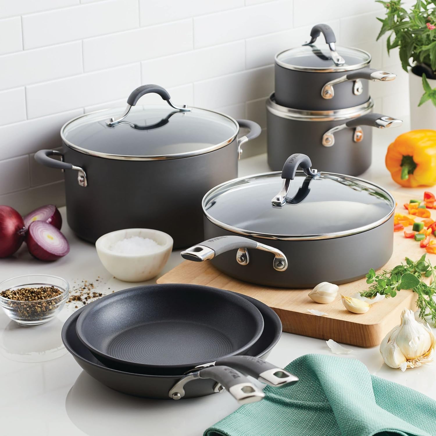 Circulon Radiance Hard Anodized Nonstick Deep Frying Pan with Lid, 12 inch Frying Pan with Lid, Deep Skillet, Gray