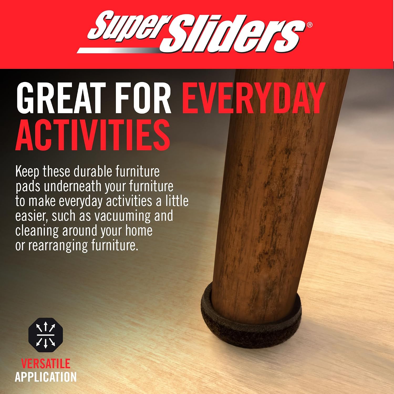 Super Sliders 1" Round Formed Secure Reusable Felt Furniture Sliders for Hard Surfaces, Noise-Reducing Adhesive Furniture Moving Pads, Fits 1" Legs