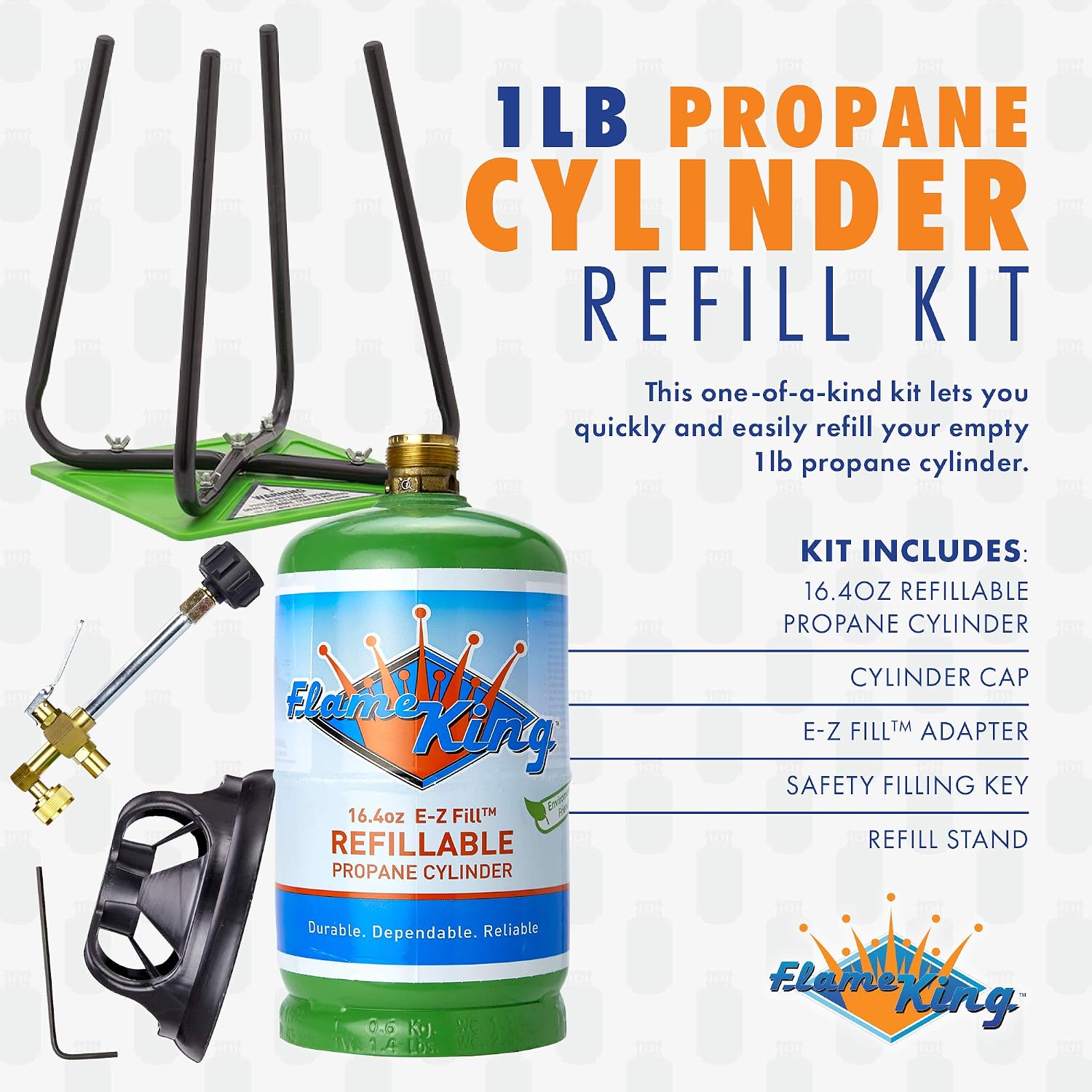 Flame King Refillable 1LB Empty Propane Cylinder Tank with Refill Kit and CGA600 Connection - Reusable, Safe and Legal Refill Option