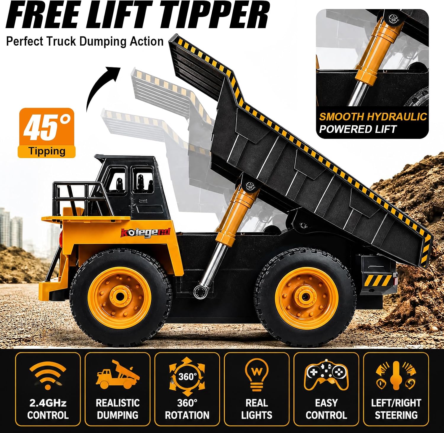 kolegend Remote Control Excavator Toy 1/14 Scale RC Excavator