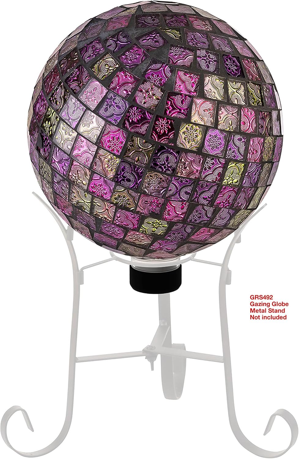 Alpine Corporation 10" Diameter Indoor/Outdoor Glass Mosaic Gazing Globe Yard Decoration, Purple Pearlized Petals Design