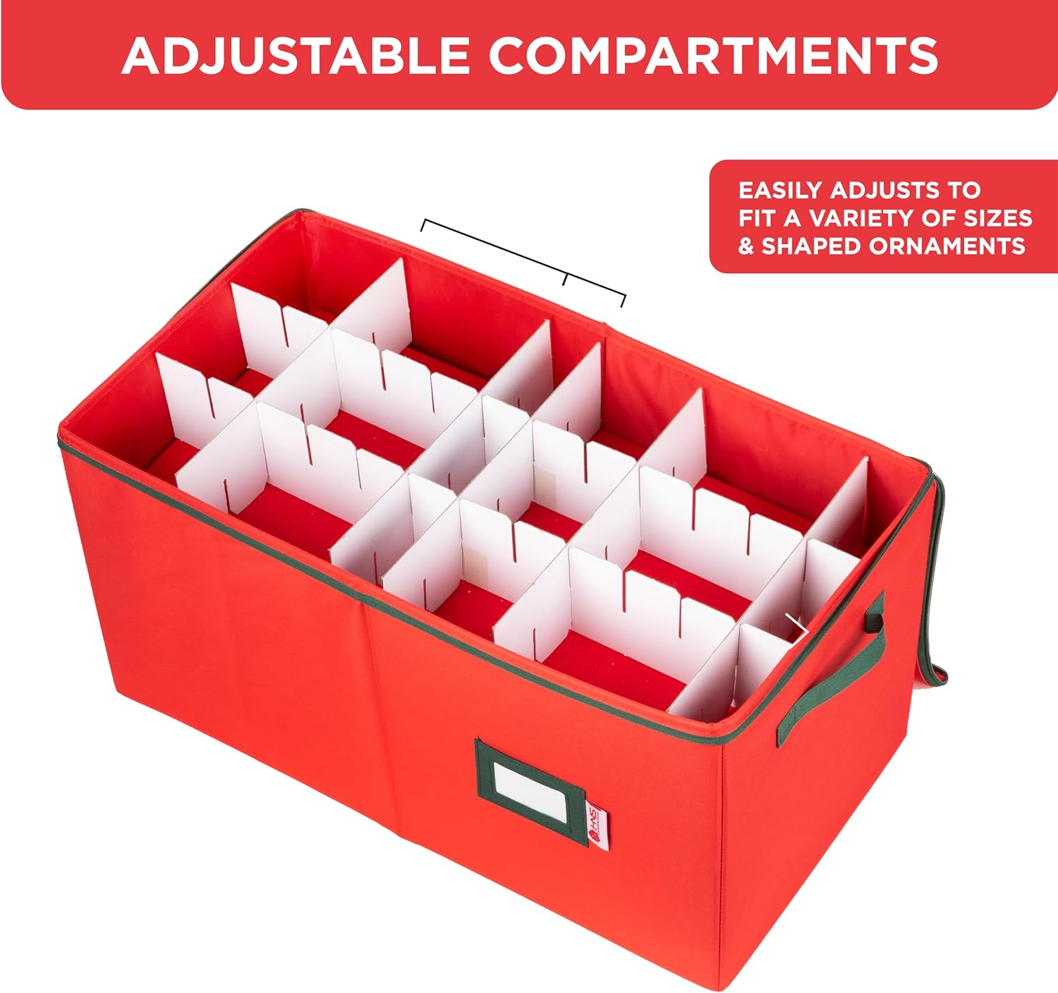 Christmas Ornament Storage Container with Dividers - Box Stores Up to 54 Ornaments, Zippered, Convenient, Adjustable