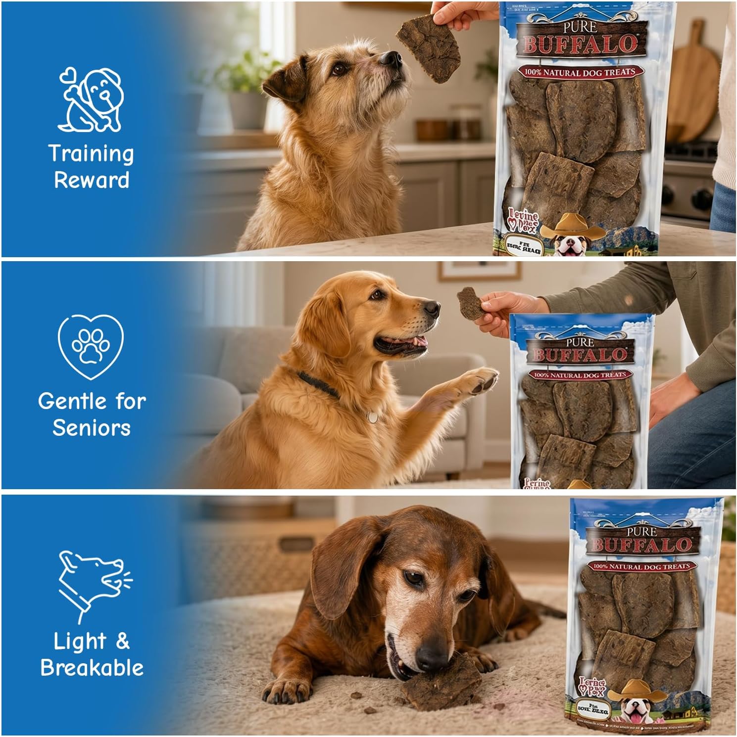 Loving Pets Pure Buffalo Lung Steaks – Natural Single Ingredient Buffalo Dog Treats – High Protein Chewy Dog Snacks for Everyday Reward – Grain Free, Long-Lasting Treats for Small, Medium & Large Dogs