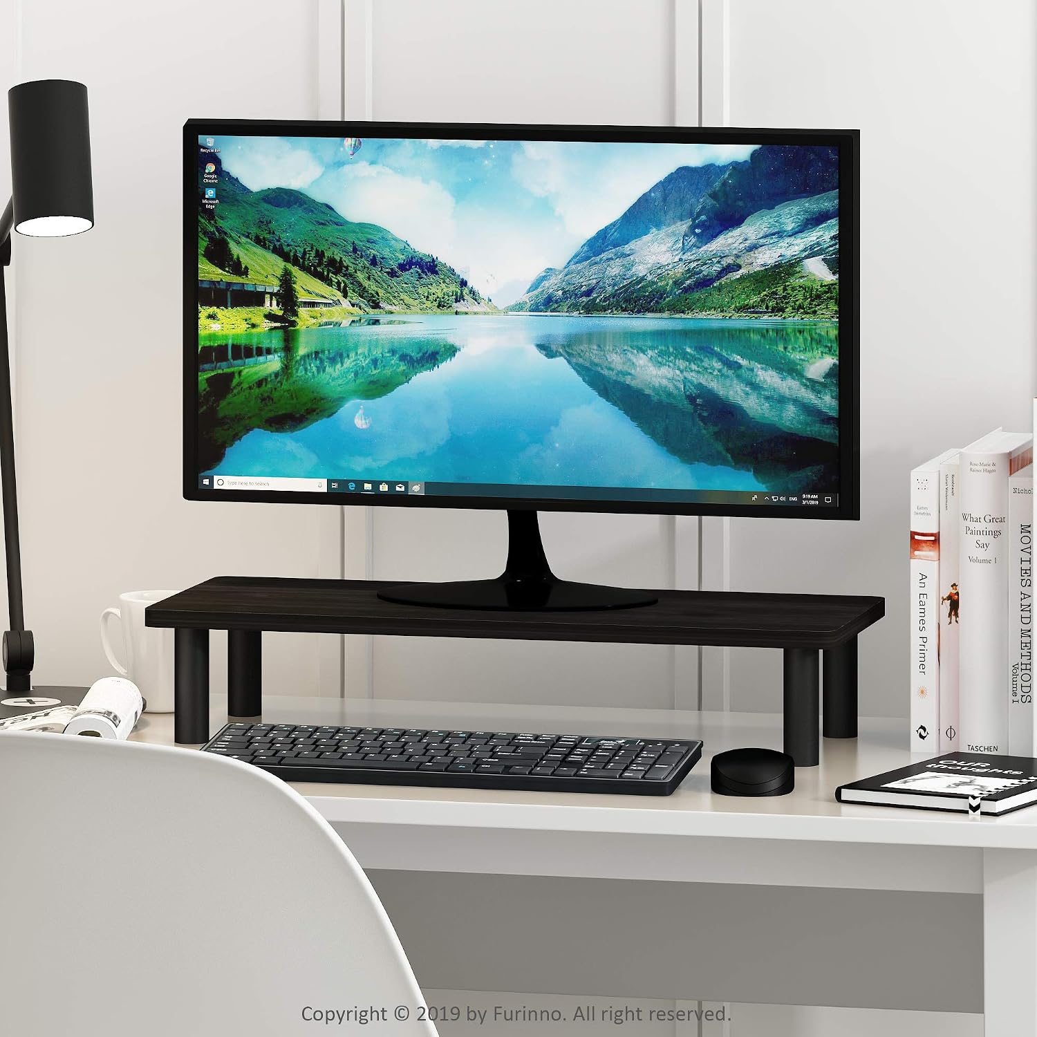 FURINNO Turn-N-Tube Monitor Stand, French Oak Grey/Black