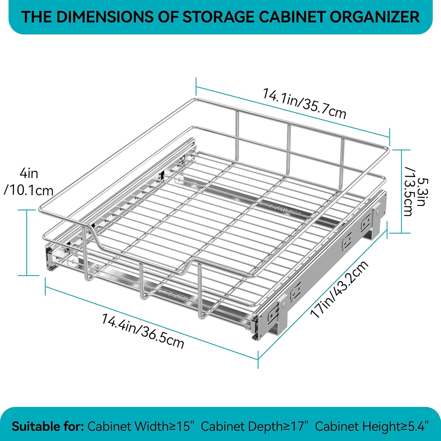 2 Tier Pull Out Cabinet Organizer 11" W X 22" D, Chromed, Full Slide Out