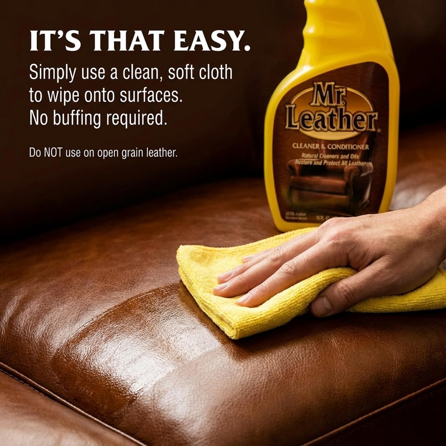 MR. LEATHER Cleaner & Conditioner, Restores & Protects All Leather, 8 oz | Made with Natural Oils, Hydrating & Water-Repelling Cream, Ideal for Leather Furniture, Sofa, Auto Interior, Shoes & Bags