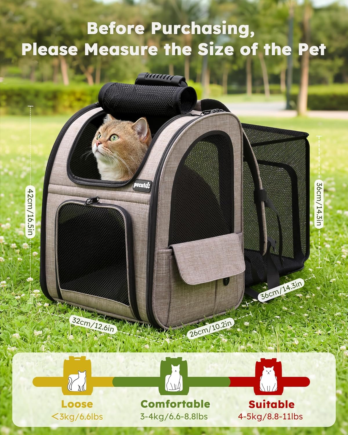 pecute Cat Backpack Expandable, Cat Carrier Backpack with Breathable Window