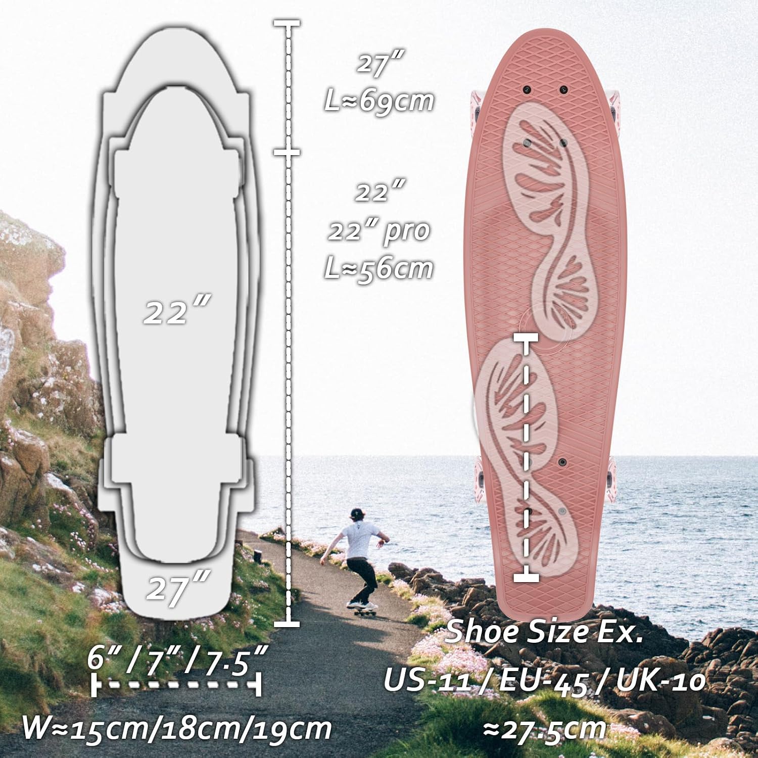 KMX Classic Retro Mini Cruiser Skateboard for Kids, Teens, Adults