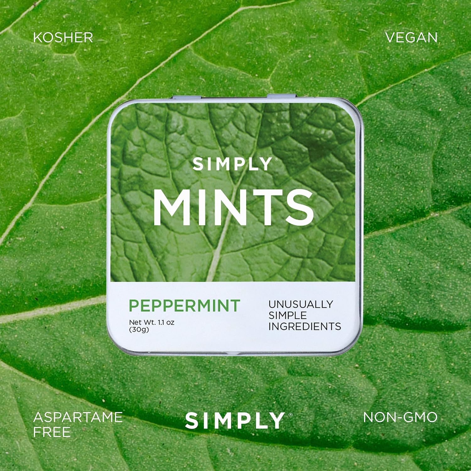 SIMPLY MINTS Natural Peppermint Breath Mints, 6 Pack (180 Pieces), Made With Real Peppermint Oil | Aspartame-Free, Sorbitol-Free, Xylitol-Free, Vegan, Kosher, Non-GMO