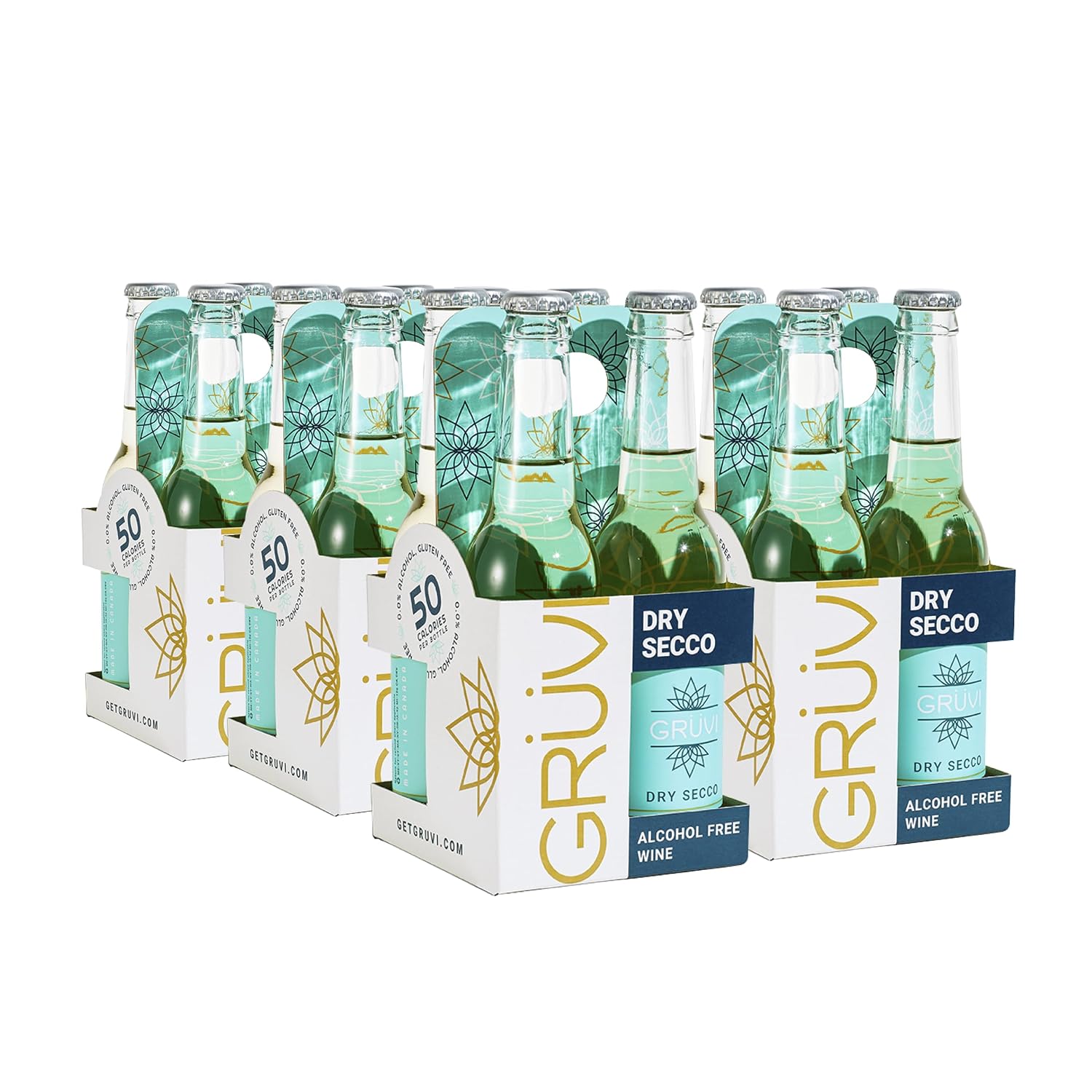 Gruvi Non-Alcoholic Dry Secco, 50 Calories, 8-Pack, 0% ABV, Non Alcoholic Sparkling Wine, Zero Alcohol Wine, NA Wine