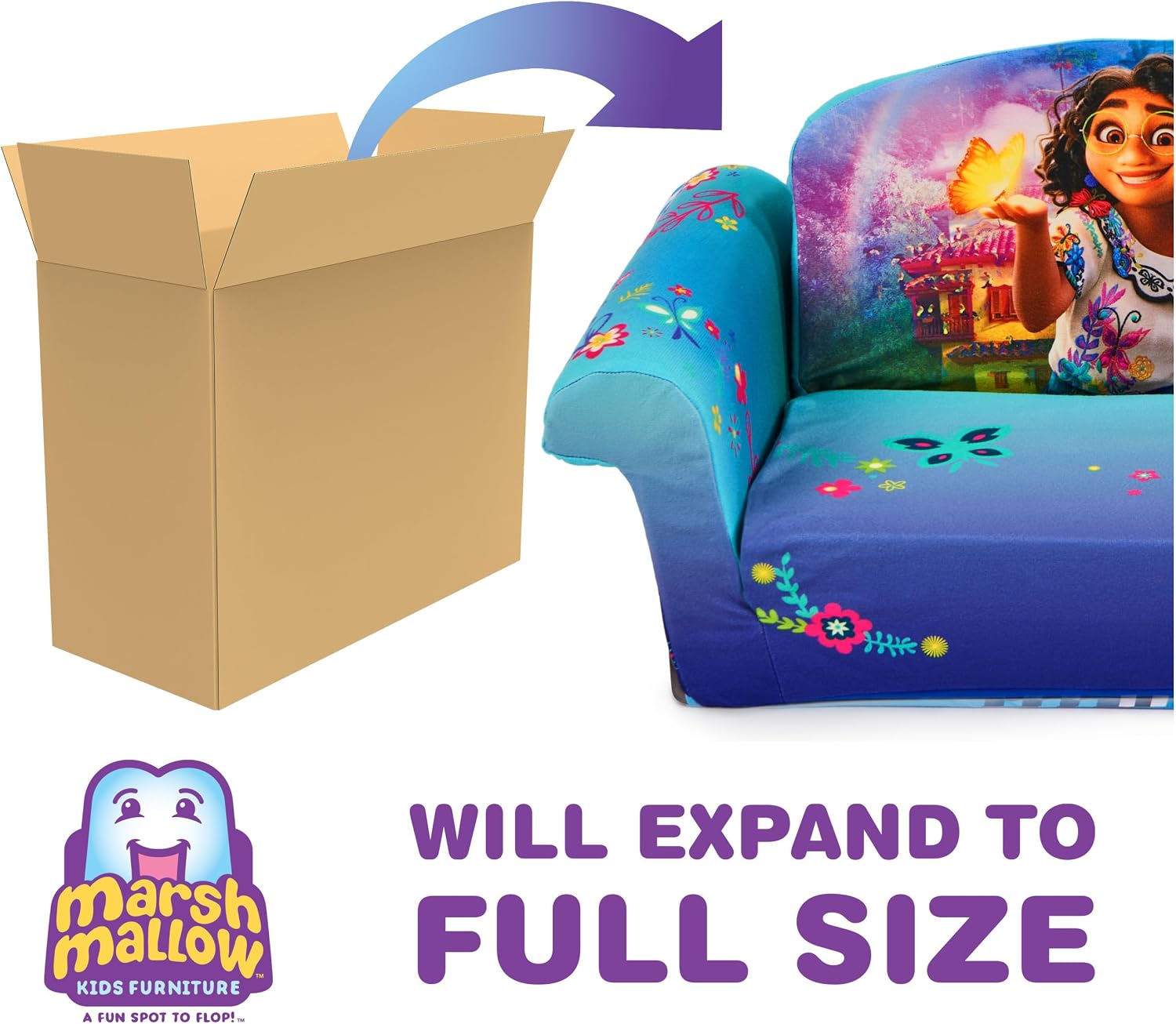 Marshmallow Furniture, Children's 2 in 1 Flip Open Foam Sofa, Minnie Mouse, by Spin Master | Pullout Foam Sleeper for Folding Lounging, Sitting, and Napping for Toddlers & Kids, Bedroom and Playroom Use