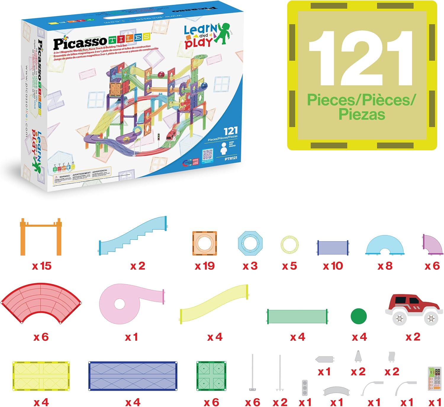 PicassoTiles Race Track Add-On Railway Magnetic Tiles STEM Construction Toy