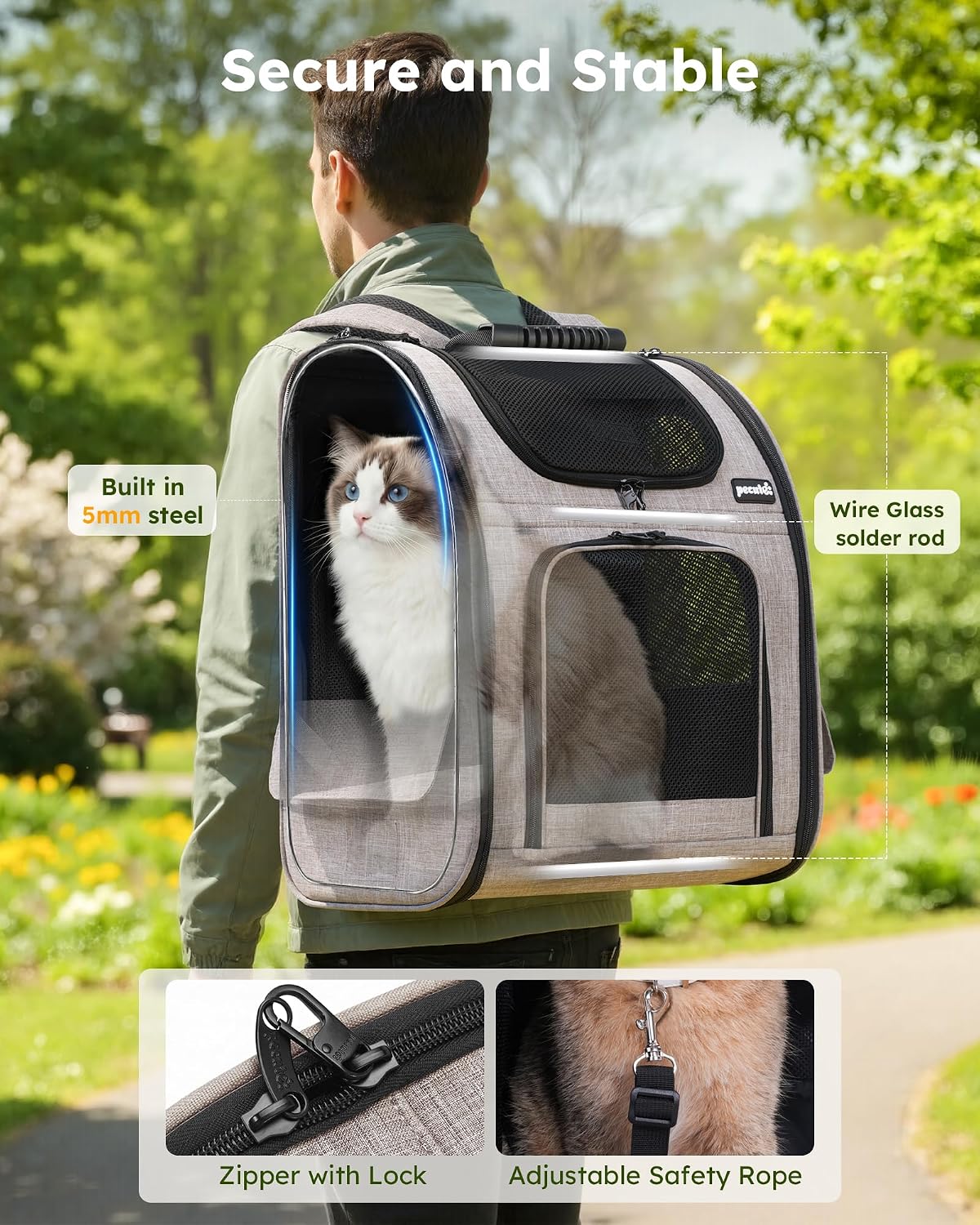 pecute Cat Backpack Expandable, Cat Carrier Backpack with Breathable Window