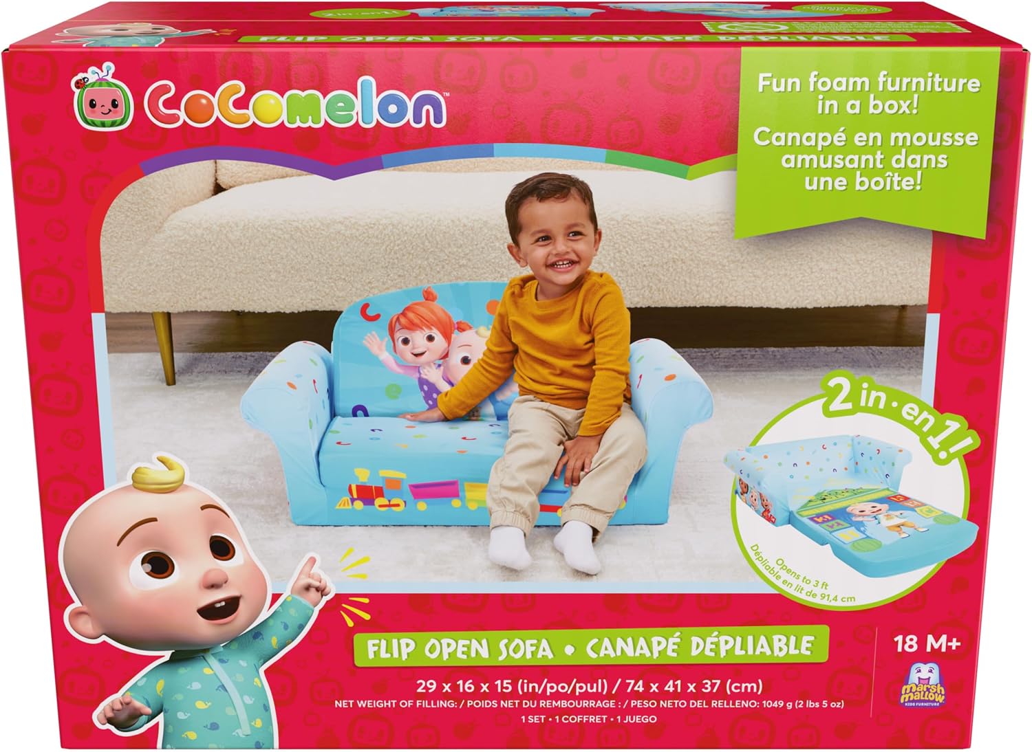 Marshmallow Furniture, Children's 2 in 1 Flip Open Foam Sofa, Minnie Mouse, by Spin Master | Pullout Foam Sleeper for Folding Lounging, Sitting, and Napping for Toddlers & Kids, Bedroom and Playroom Use