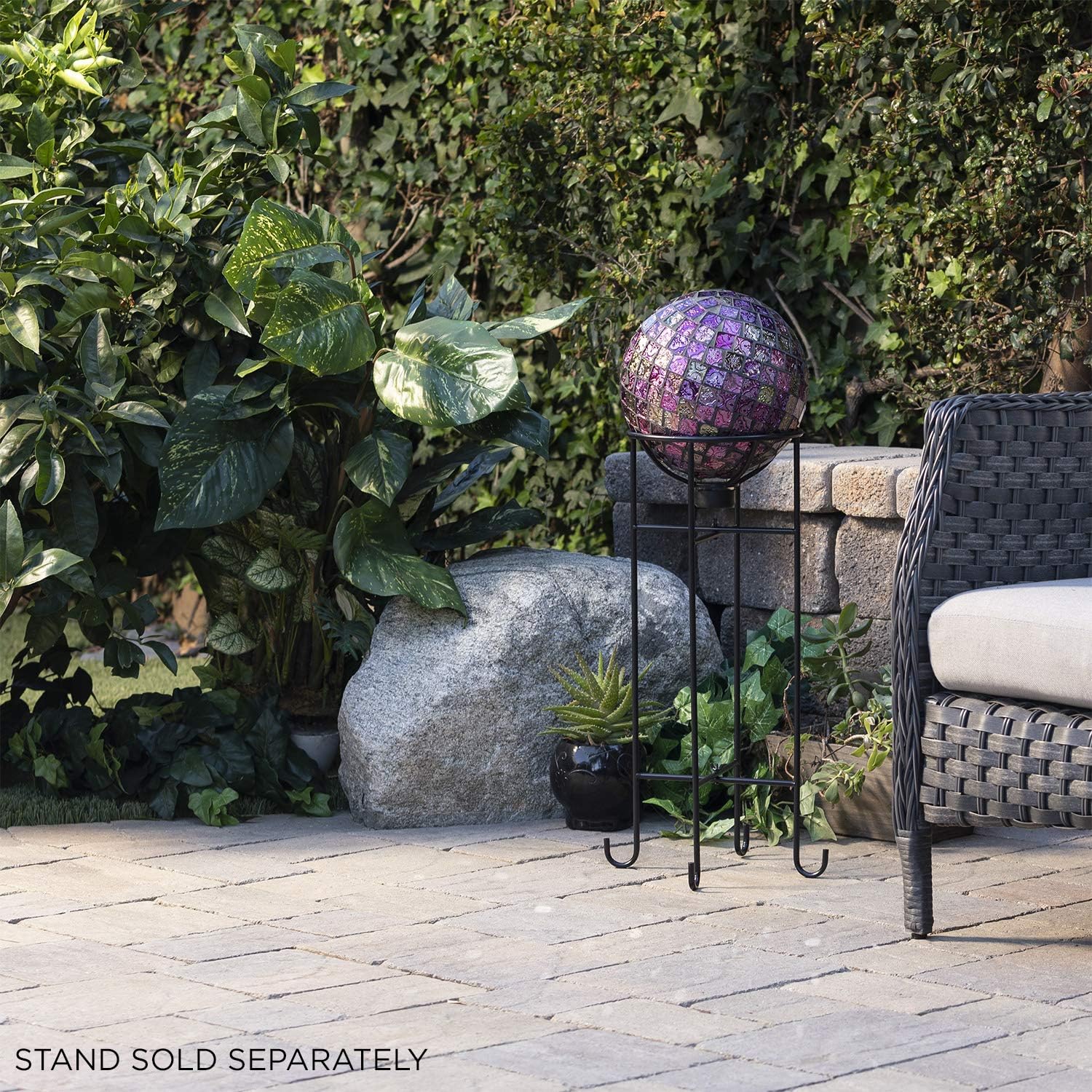 Alpine Corporation 10" Diameter Indoor/Outdoor Glass Mosaic Gazing Globe Yard Decoration, Purple Pearlized Petals Design