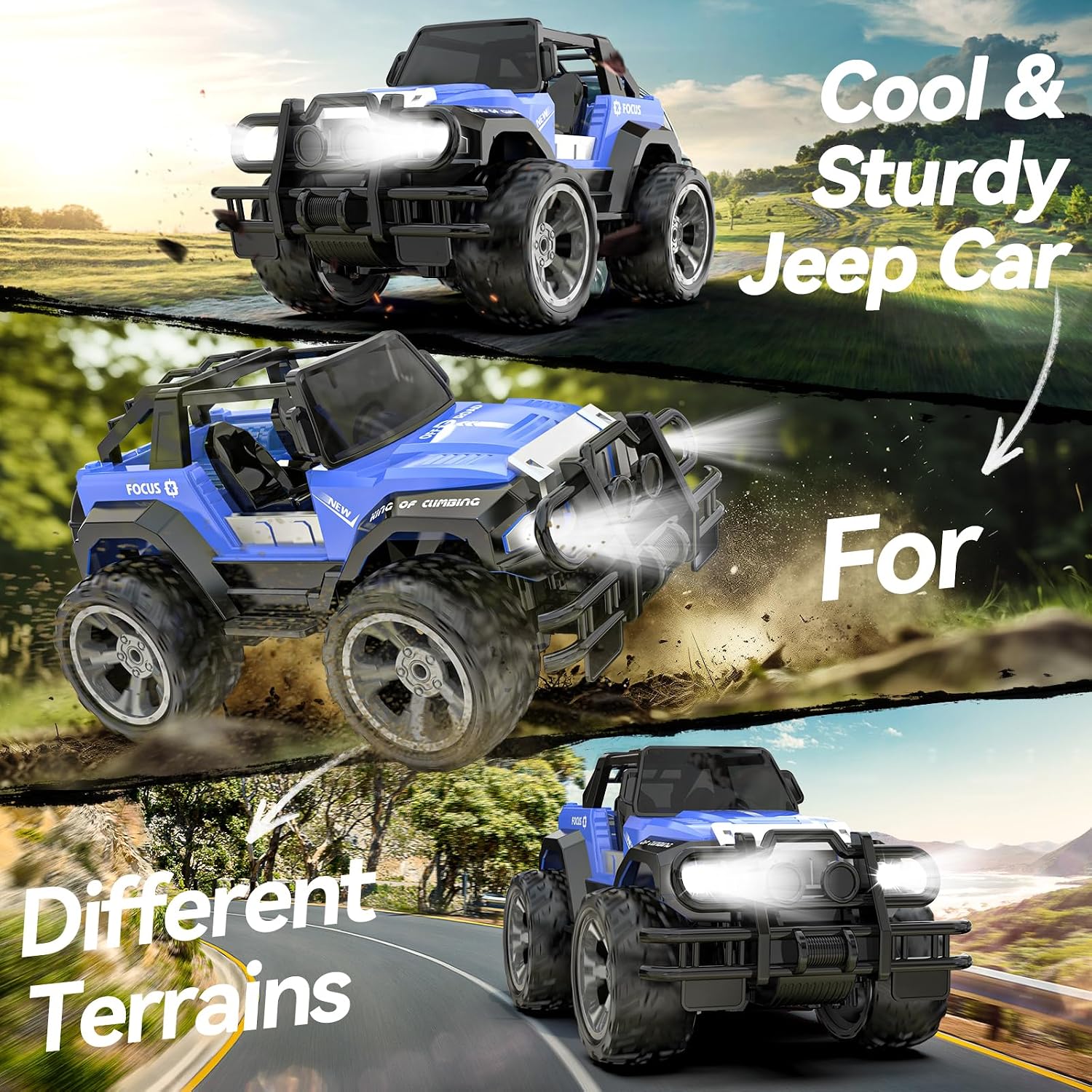 DEERC DE125 1:14 RC Car for Kids,4WD Remote Control Off-Road Monster Truck | RC Rock Crawler with Mist Spray,Metal Shell, LED Lights, 2.4GHz All-Terrain Car, 2 Batteries, Gifts for Beginners and boys