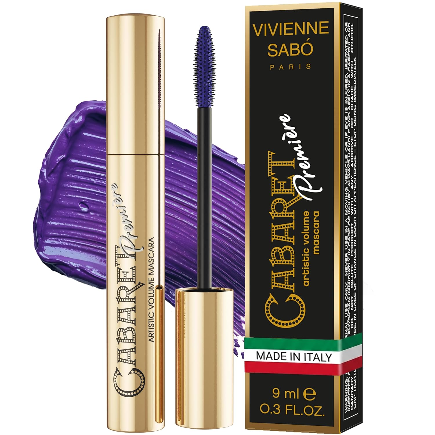 Vivienne Sabó Cabaret Premiere Black Mascara, Volume and Length, Defining, Curling, No Flaking, No Clumping, Smudge Proof, Washable, Cruelty-Free, Made in Europe, (01 Black), 0.3 Fl Oz, 1 Pack