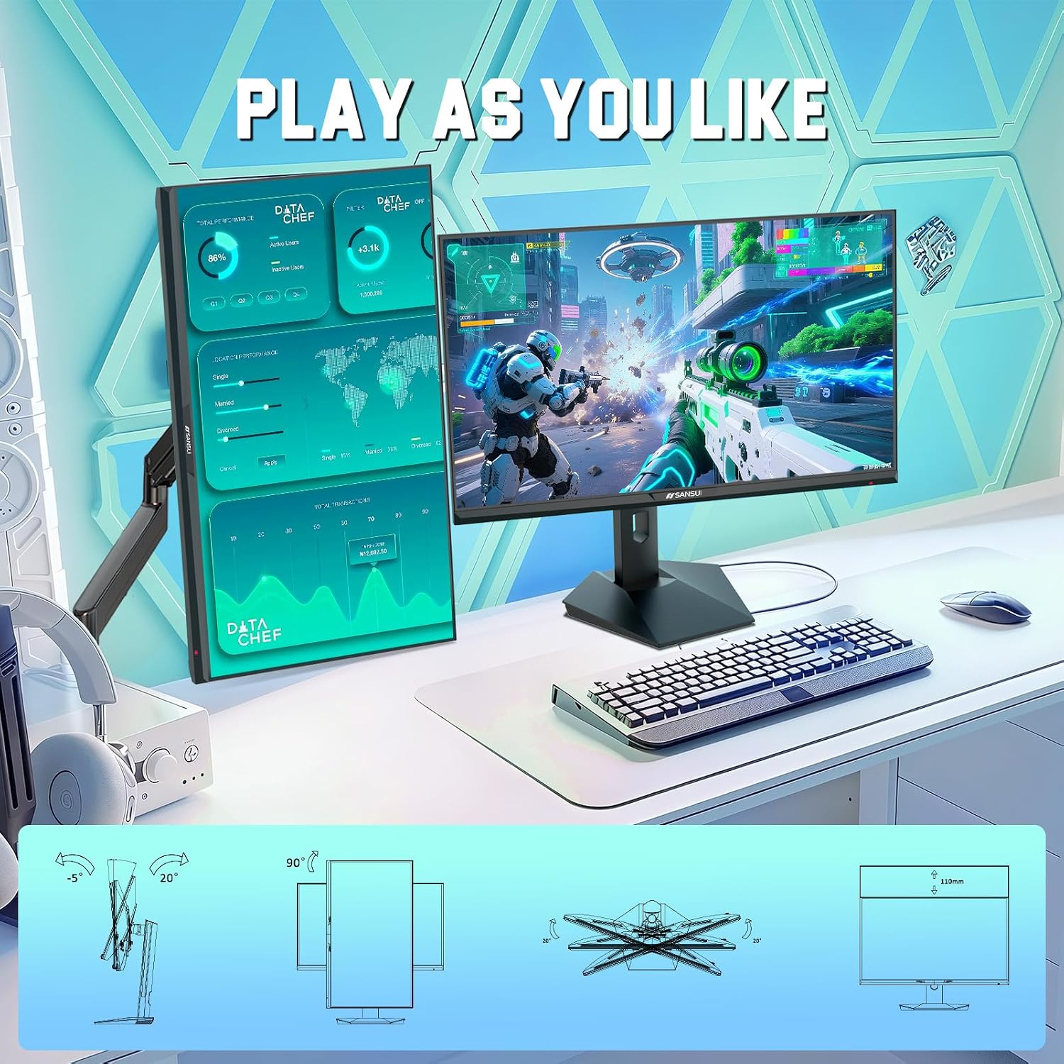 SANSUI 32 Inch Curved 240Hz Gaming Monitor High Refresh Rate, FHD 1080P | Gaming PC Monitor HDMI DP1.4, 1500R Curvature, 1Ms MPRT, HDR,Metal Stand,VESA Compatible(DP Cable Incl.)
