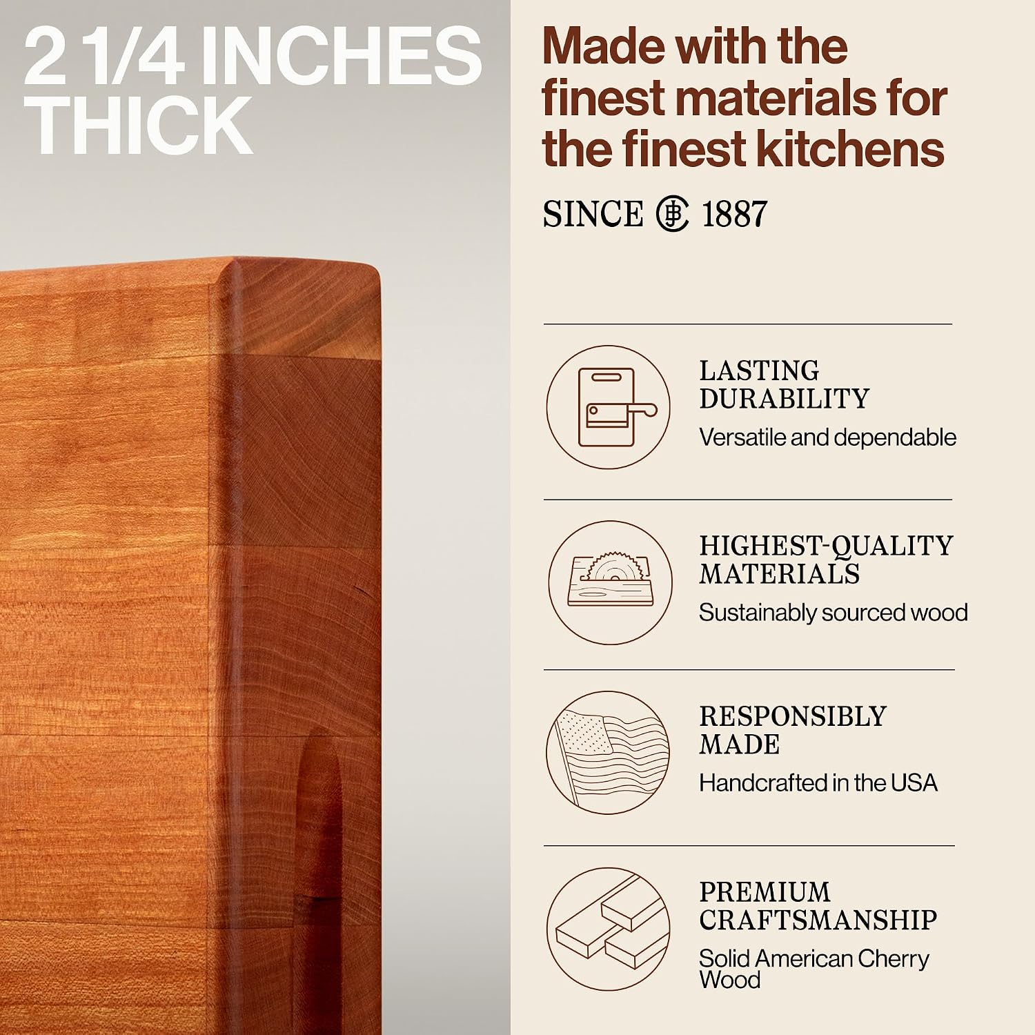 John Boos Handle Boards Series Rectangular Wooden Maple Cutting Board 24”x18” – 2.25” Thick, 30-lb Reversible Butcher Block with Juice Groove, Edge-Grain & Metal Handles