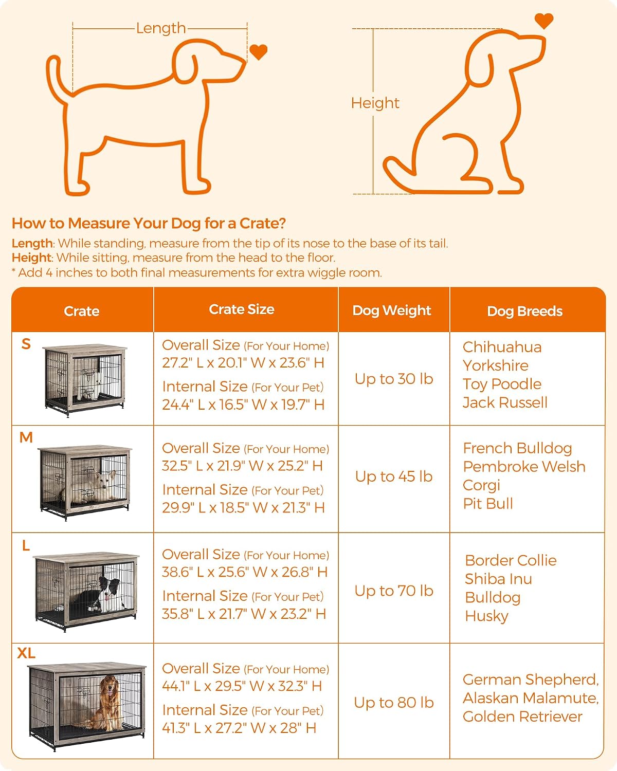 Feandrea 27.2" Dog Crate Furniture, Indoor Dog Kennel Side End Table
