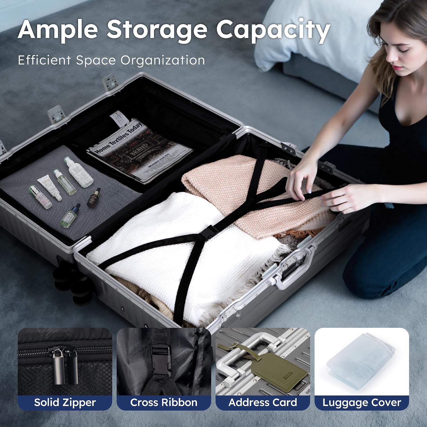 ALPHA CAMP Trunk Luggage 28 Inch with Aluminum Frame Zipperless Suitcase | Large Checked Thickened 3-Layer PC Hardside Luggage with TSA Lock,Charging Port,Cup Holder and Spinner Wheels for Travel