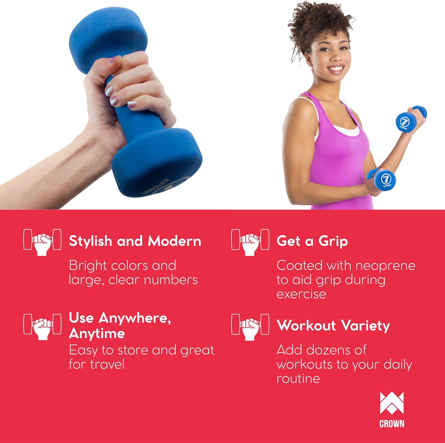 Crown Sporting Goods Set of 2 Body Sculpting Hand Weights - Soft Neoprene Coated Dumbbell Set - Supplies for Exercise, Workout, Weight Loss