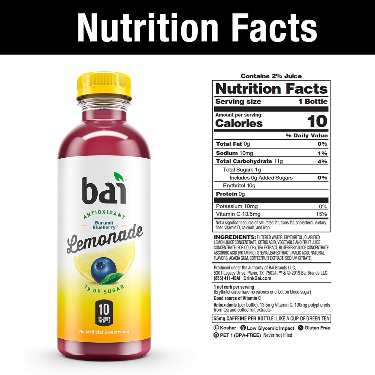 Bai Coconut Flavored Water Puna Coconut Pineapple, Antioxidant Infused, Coconut Pineapple Flavored Water Drink, 18 Fluid Ounce Bottles, 6 Count