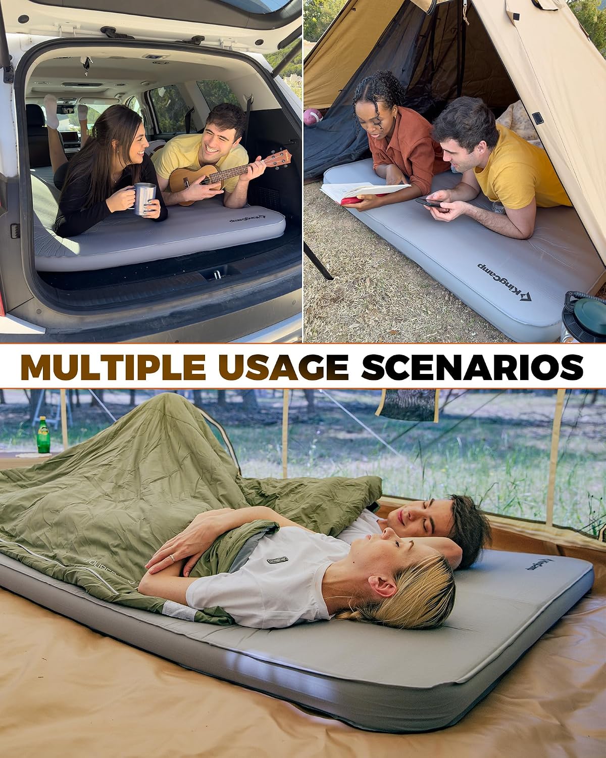 KingCamp Premium Double Camping Mattress, 7.5 R-Value, 2 Person Black