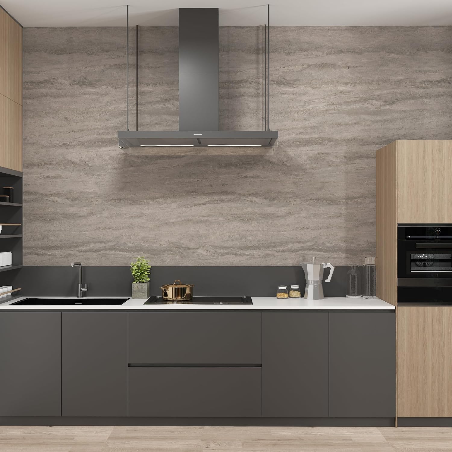 48x197inch Extra Wide Grey Marble Wallpaper Peel Stick Matte Thick Waterproof Adhesive Furniture Sticker Dark Gray Granite Textured Countertop Contact Paper Vinyl Wall Sticker for Bedroom Living Room