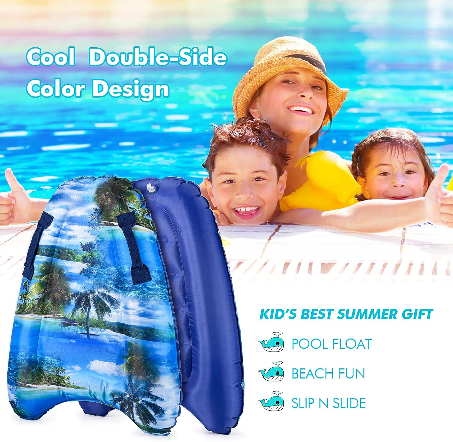 Inflatable Boogy Boards for Beach Travel Toys, 30” Cavas Slip Slide Water Park Body Surfing Board with Handles