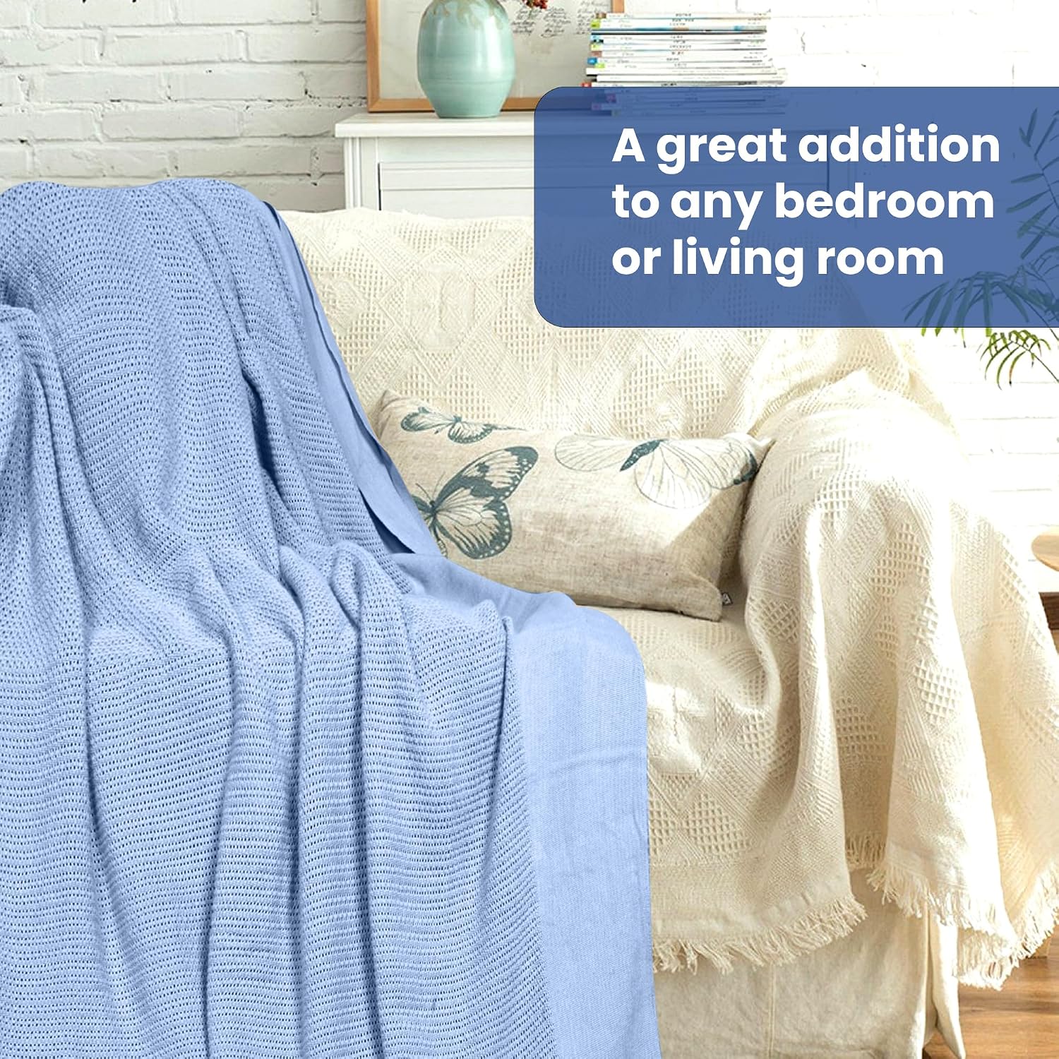 Linteum 100% Cotton Open-Cell Leno Weave Blanket — Breathable All Season — Queen 90x90 — Ice Grey
