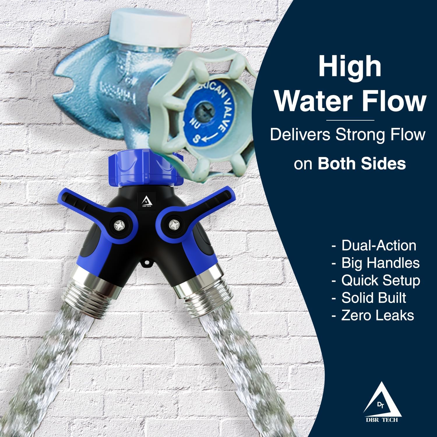 DBR Tech® Hose Splitter 2 Way, Heavy Duty Metal Connector, Two Way Garden Hose Splitter, High Flow Spigot Faucet Bib Adapter