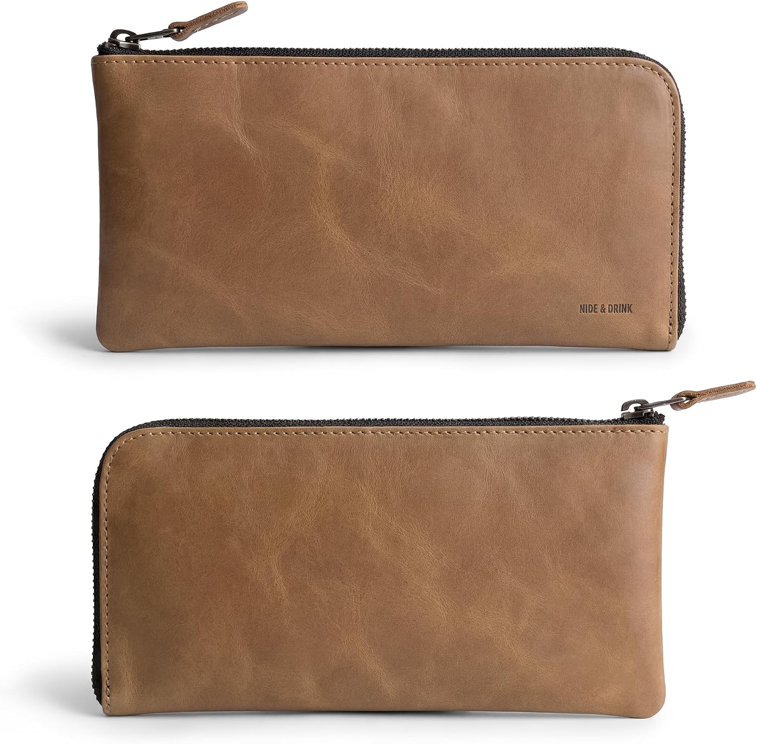 Hide & Drink, Leather Long Zippered Wallet, Holds Up to 8 Cards Plus Coins And Flat Bills, Phone Holder, Travel Essentials, Handmade (Bourbon Brown)