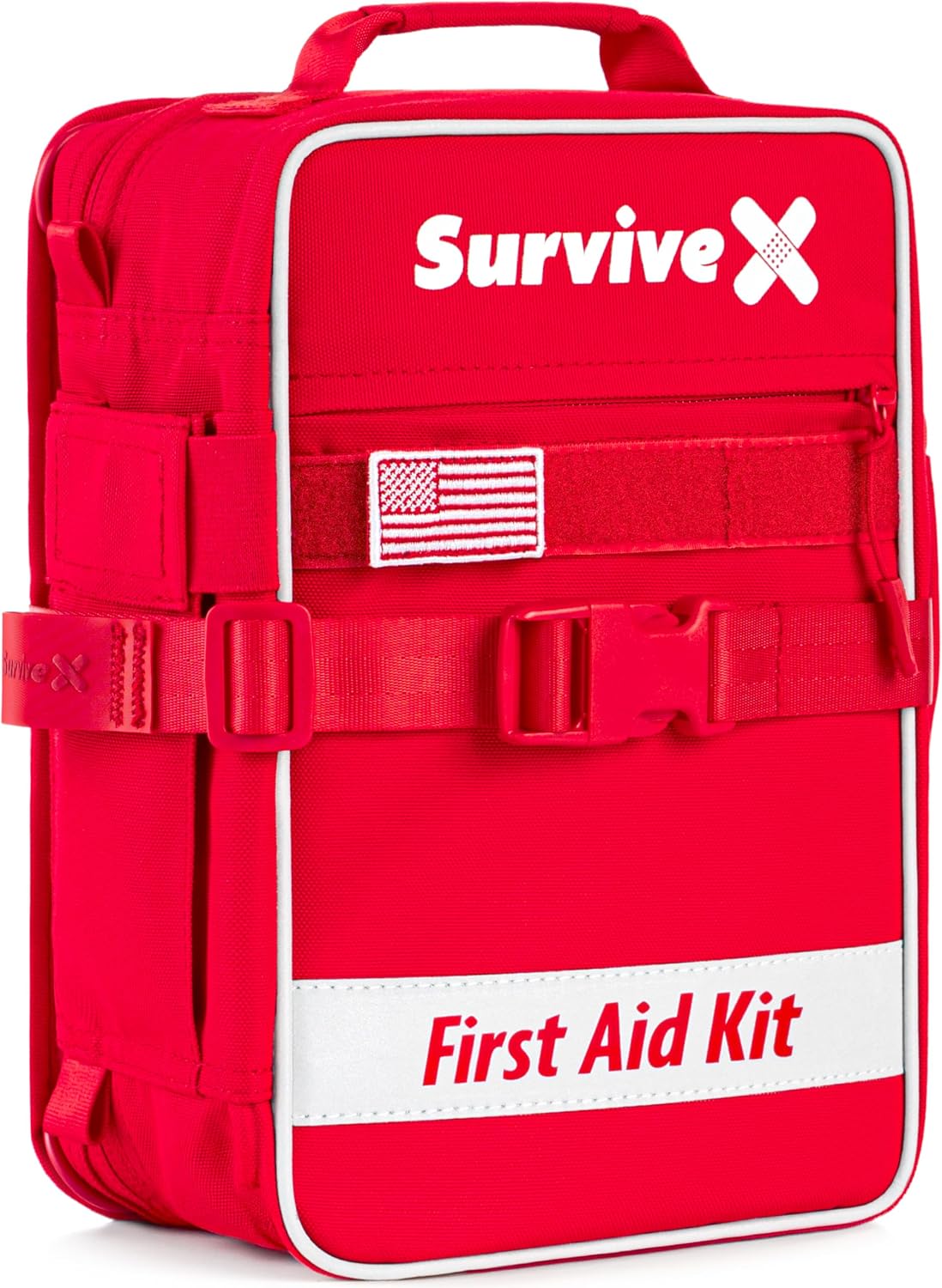 SurviveX Large First Aid Kit, Labeled Pockets, Zip Stitch Wound Closures | Close wounds without stitches, quickly find what you need, first aid emergency kit for car, home, travel, camping, outdoors