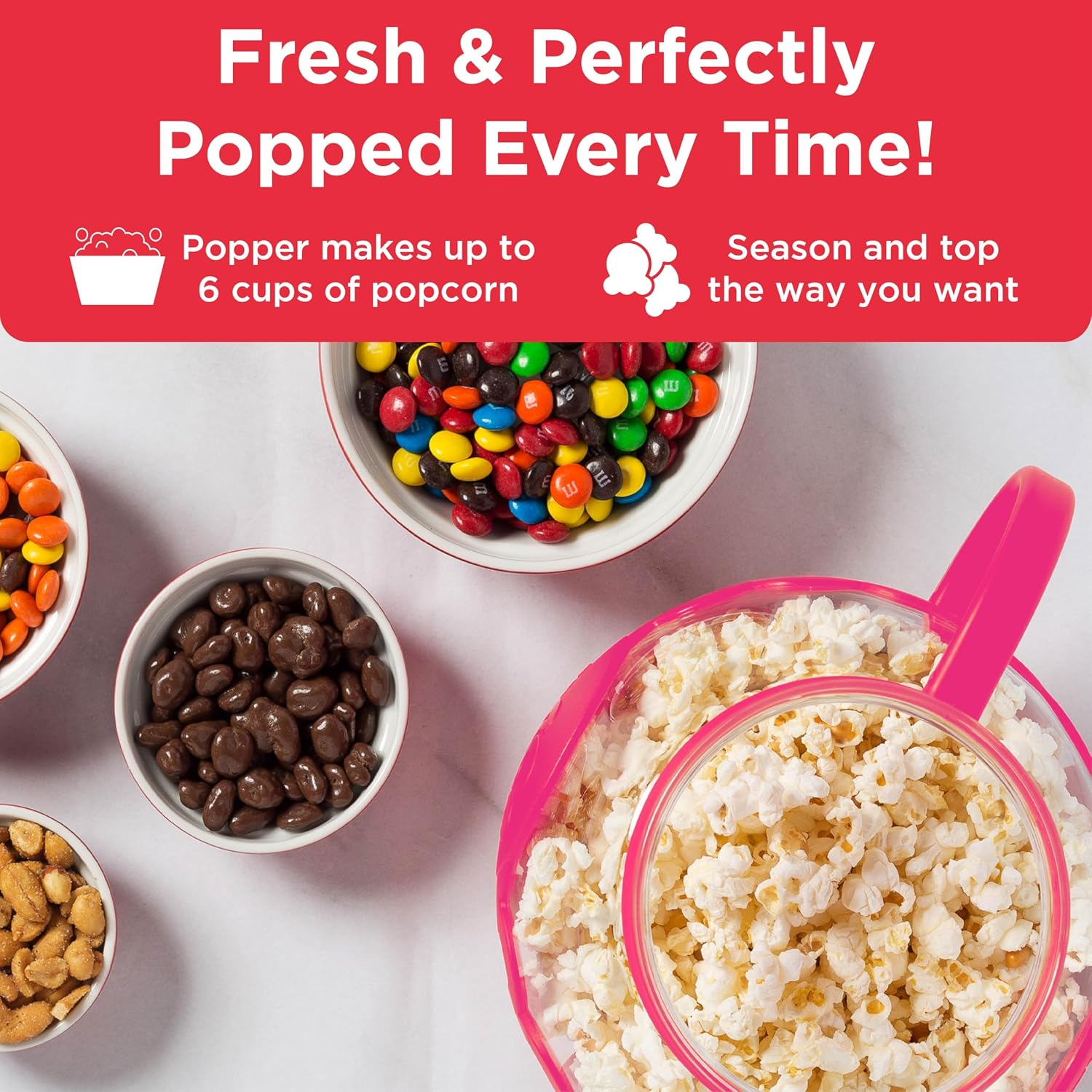 Ecolution Patented Micro-Pop Microwave Popcorn Popper with Temperature Safe Glass, 3-in-1 Lid Measures Kernels and Melts Butter, Made Without BPA, Dishwasher Safe, 3-Quart, Red